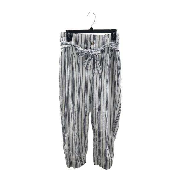 Madewell Dark Baltic Stripe Linen Cotton Paperbag Pants - Picture 4 of 11